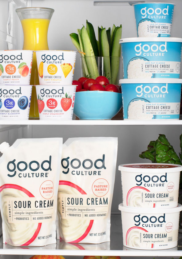 Good Culture products on refrigerator shelves