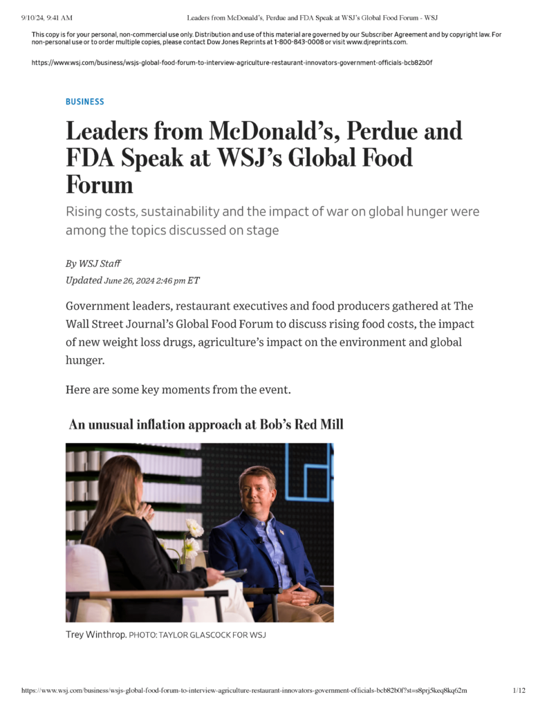 Leaders from McDonalds Perdue and FDA Speak at WSJs Global Food Forum WSJ - Page 1