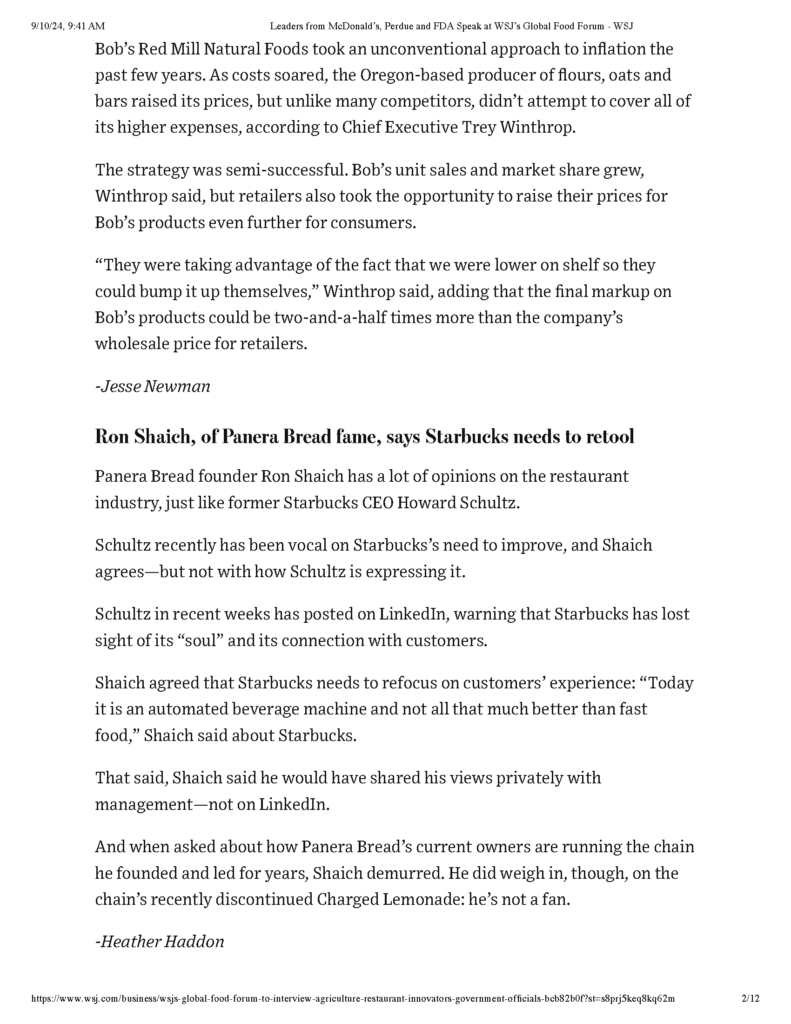 Leaders from McDonalds Perdue and FDA Speak at WSJs Global Food Forum WSJ - Page 2